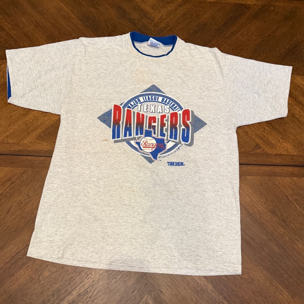 Vintage 1992 Texas Rangers MLB T-Shirt Trench‎ Ultra Gray XL Made in USA 90s